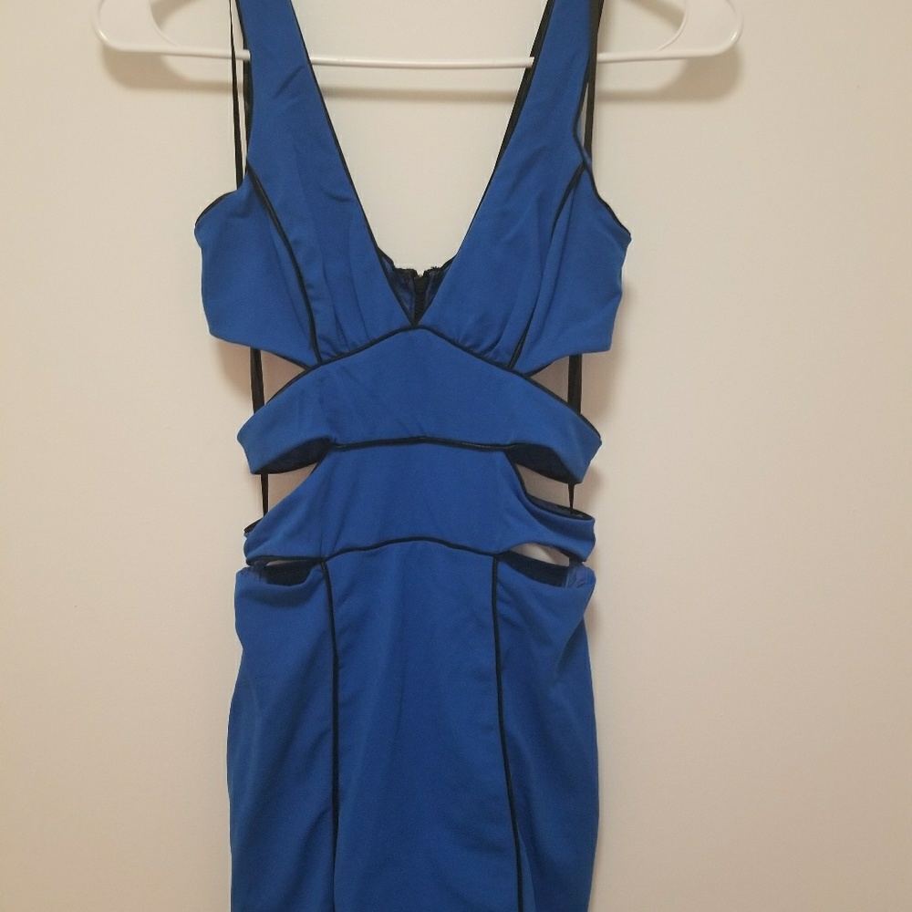 BEBE blue dress, long zipper in the back.
